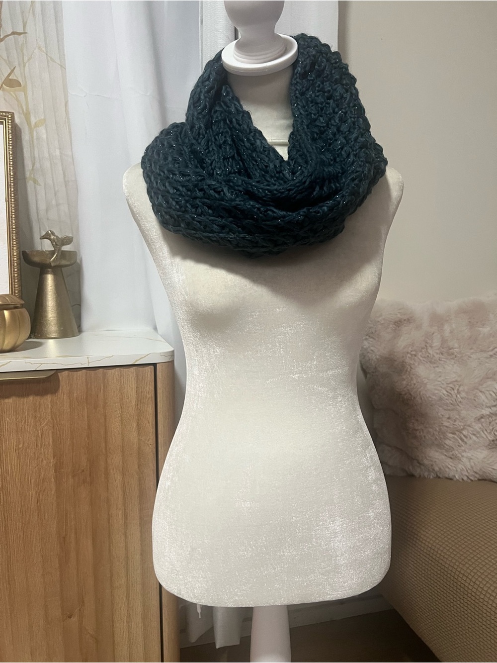 BCBG Dark Teal Chunky Knit Infinity Scarf